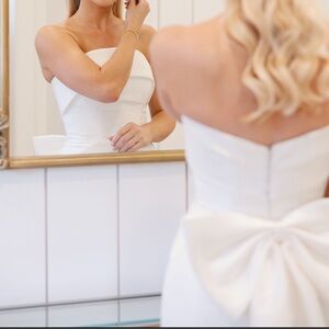 Strapless White Wedding Dress- Bow in Back